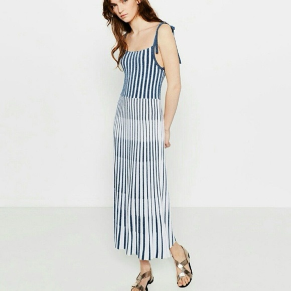Zara Limited Edition Dress Italian Yard Stretch Knit Stripe Blue White Size M - Picture 1 of 13